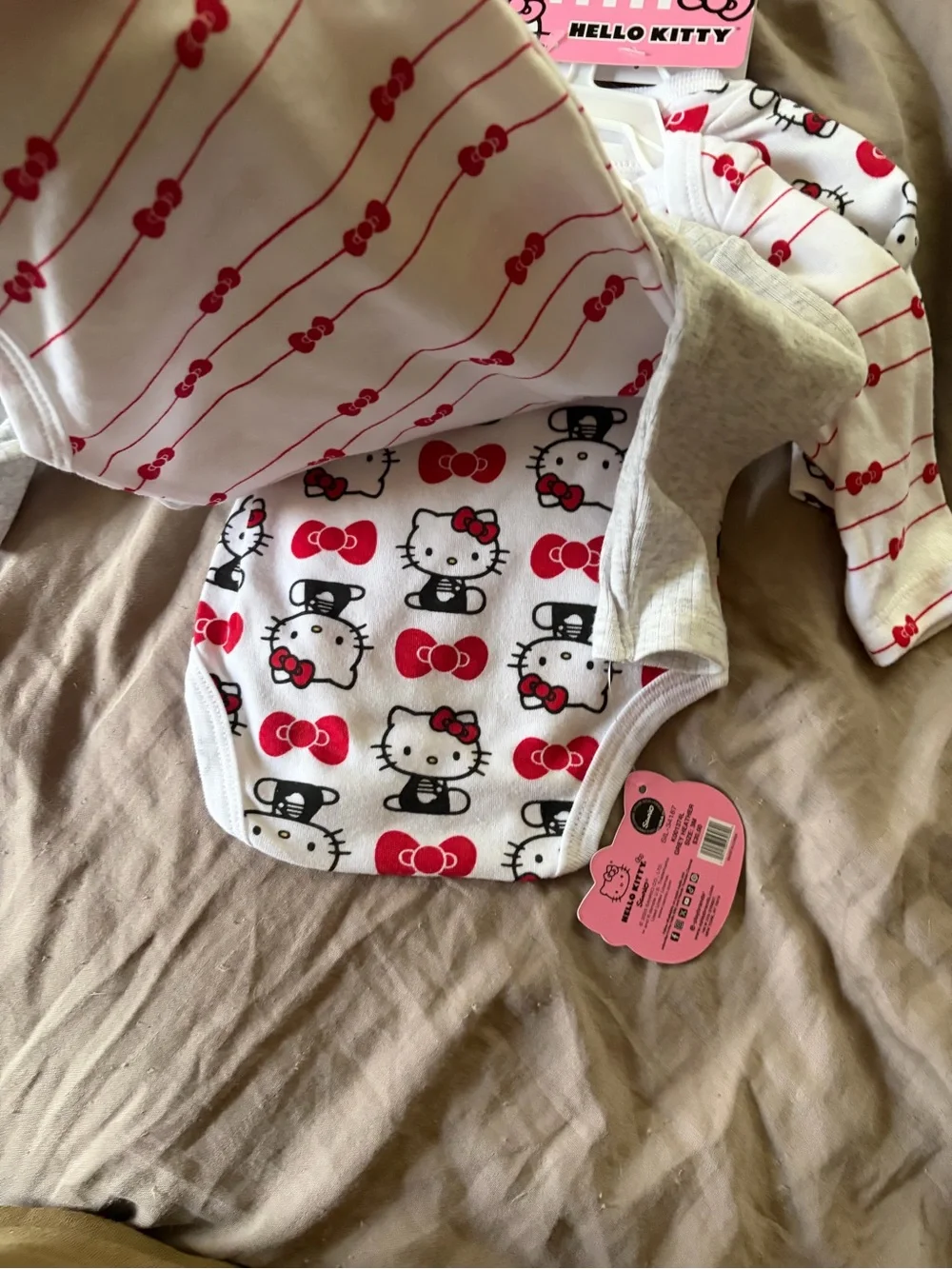 Hello Kitty Grey and Red Ribbed Baby Bodysuit Set